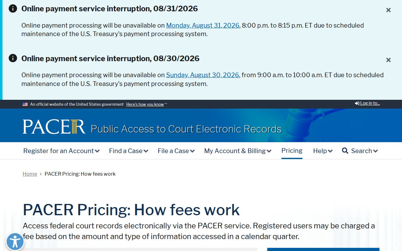 Douglas County court records federal PACER pricing information